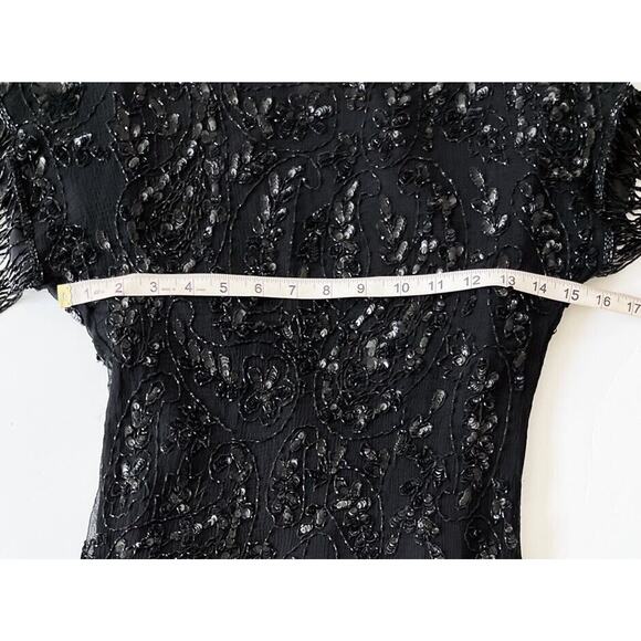 Stenay Silk Vintage Dress 10 Black Sequin Beaded 80’s Whimsigoth Black Romantic - Picture 4 of 9